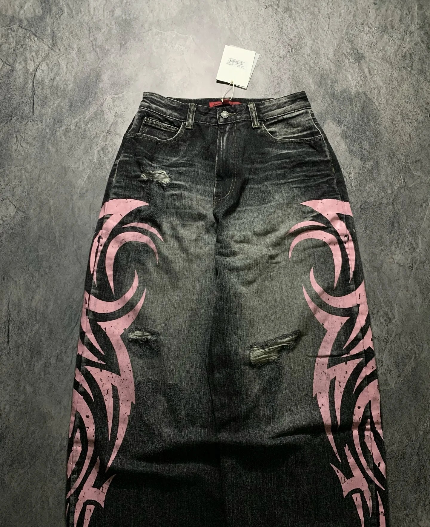 Y2K Graffiti Gothic Jeans Loose Punk Print Jeans Retro Street Street Hip Hop  Straight  Pants  High Street Harajuku Couple Pants