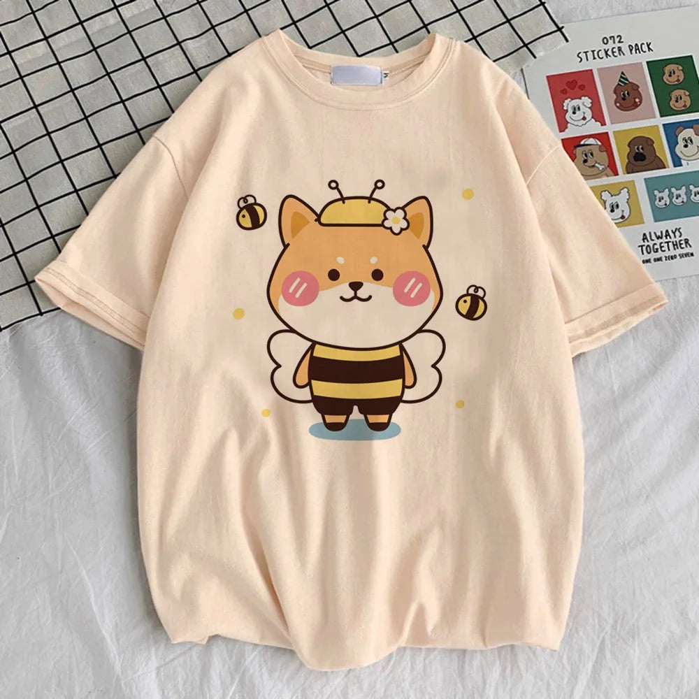 Shiba Inu tshirt teen graphic Pop Culture Grunge Digital University shirt Trendy Vintage anime Breathable hip hop 2000s