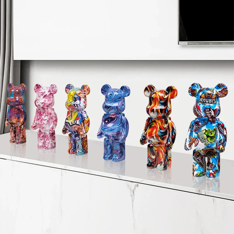27cm/10Inches Graffiti Bear Figurine Home Decor Animal Abstract Ornament Storage Money Jar Modern Room Sculpture Table Decor