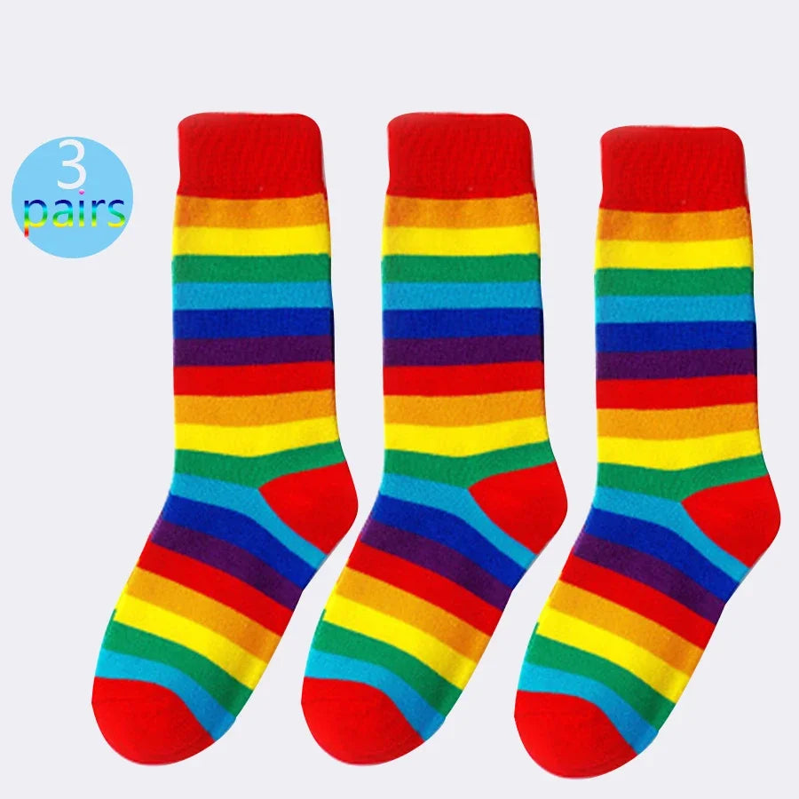 3 pairs of new rainbow socks, hip-hop socks, trendy street culture