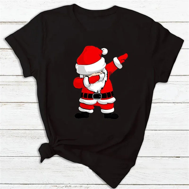 Christmas Theme Cartoon Graphic T Shirt Men Women Unisex Streetwear Cute Santa Claus Reindeer Print Casual Short Sleeve
