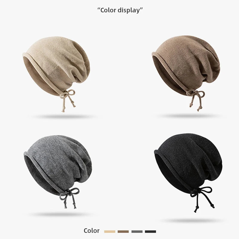 Autumn Winter Drawstring Adjustable Knit Hat Fashion Retro Street Wear Accessories Gift For Girlfriend Windproof Cold Proof Warm