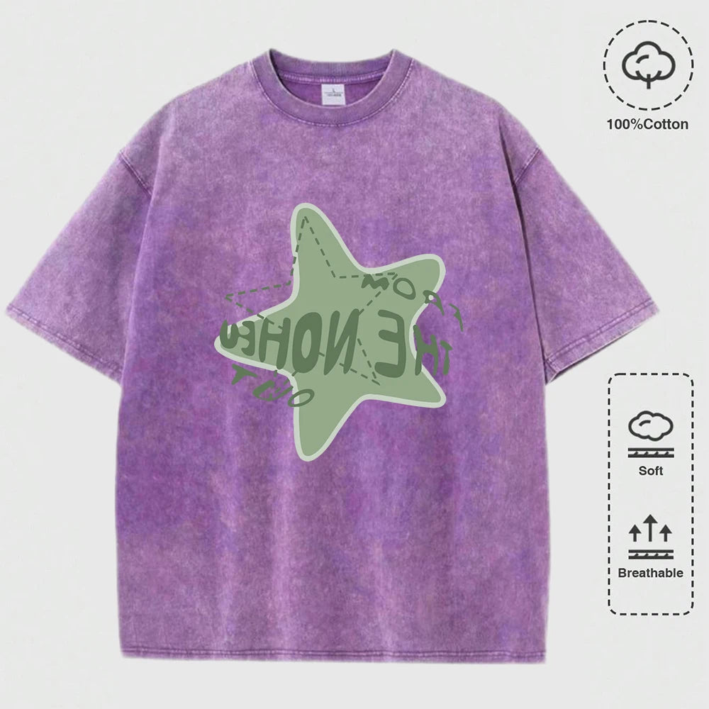 Graffiti Pentagram Print Washed T Shirt Mans O-Neck Casual Fashions Top Cotton Loose Clothes Summer Crewneck Men T-Shirts