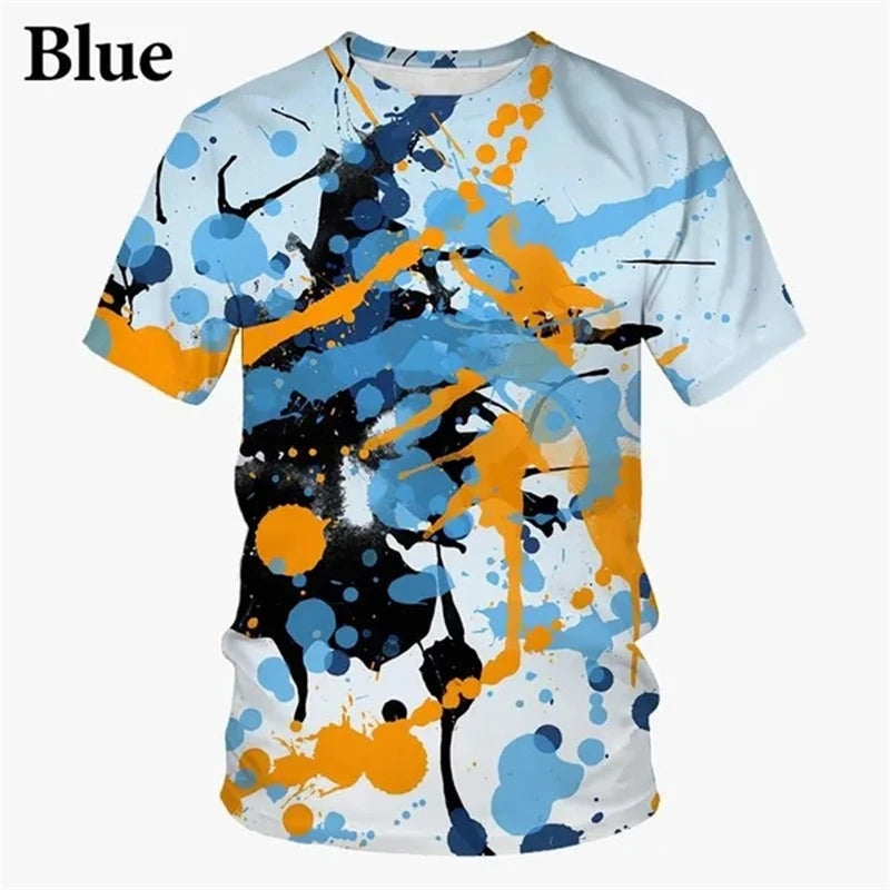 Graffiti Paint 3D Printed T-shirt Summer New Men's Fashion Splash Ink New Short-sleeved Top Cool T Shirt Streetwear Baggy Tees