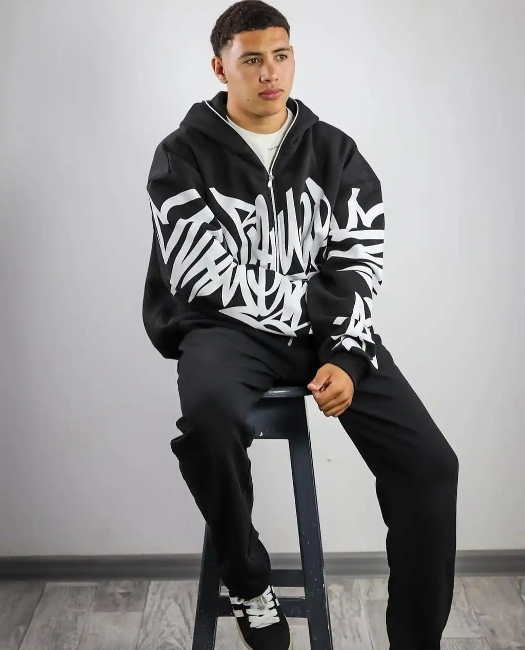 Trend High Street Letters Graffiti Printed Zipper Hoodie Retro Y2K Men Gothic Hip Hop Punk Casual Oversized Sweatshirt Harajuku