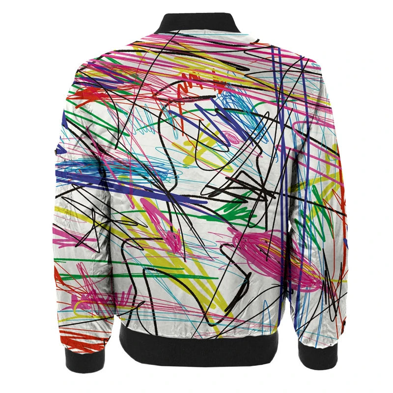 Irregular Stripes Graffiti Bomber Jacket for Men's Hip Hop Street Long Sleeve Zipper Jackets Autumn Outdoor Fashion Trend Coat