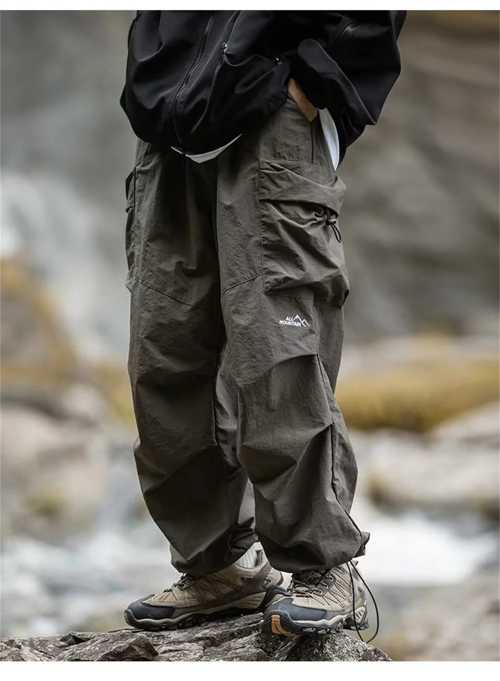 Men's Spring and Autumn New Waterproof Hip Hop Mountaineering Pants Casual Harajuku Work Pants Black Cargo Outwear Pants