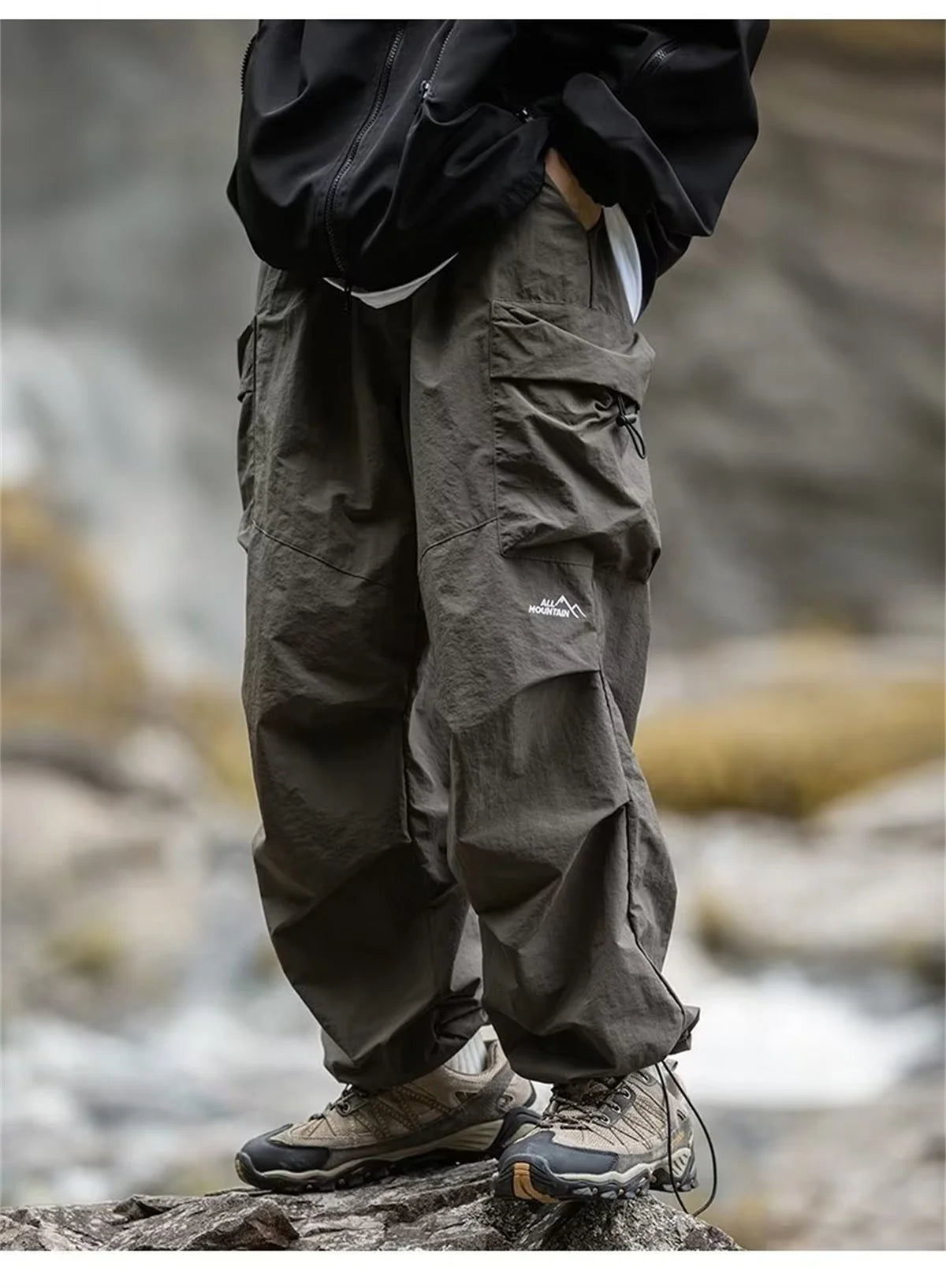 Men's Spring and Autumn New Waterproof Hip Hop Mountaineering Pants Casual Harajuku Work Pants Black Cargo Outwear Pants