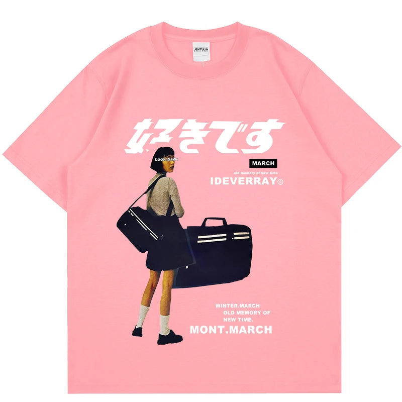 Hip Hop Streetwear Harajuku T Shirt Girl Japanese Kanji Print Tshirt 2021CC Summer Mens Short Sleeve Cotton Oversized T-Shirt