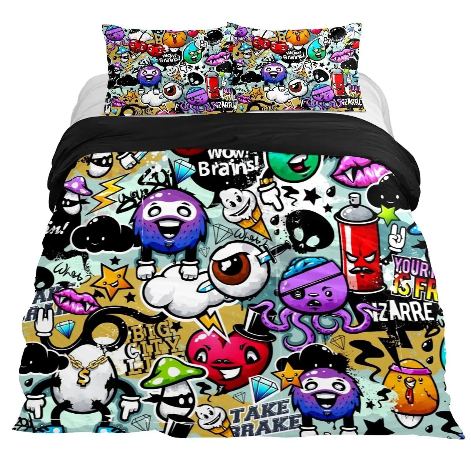 Hip Hop Decor Duvet Cover Colorful Bedspreads Cover Graffiti Pattern Street Culture Theme Decor Bedding Set for Adult Kids Teen