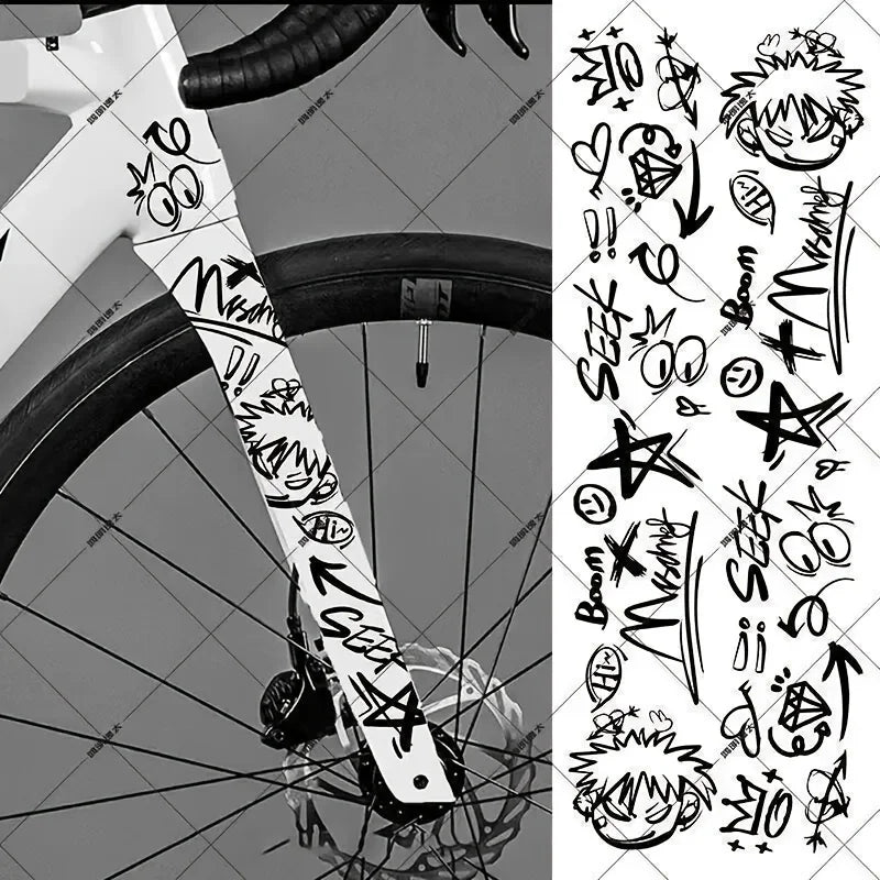 Graffiti - Style Bike Sticker Pack,Cool Cartoon & Symbol Decals for Bicycle Frames, Laptops,Perfect for Personalizing Your Items