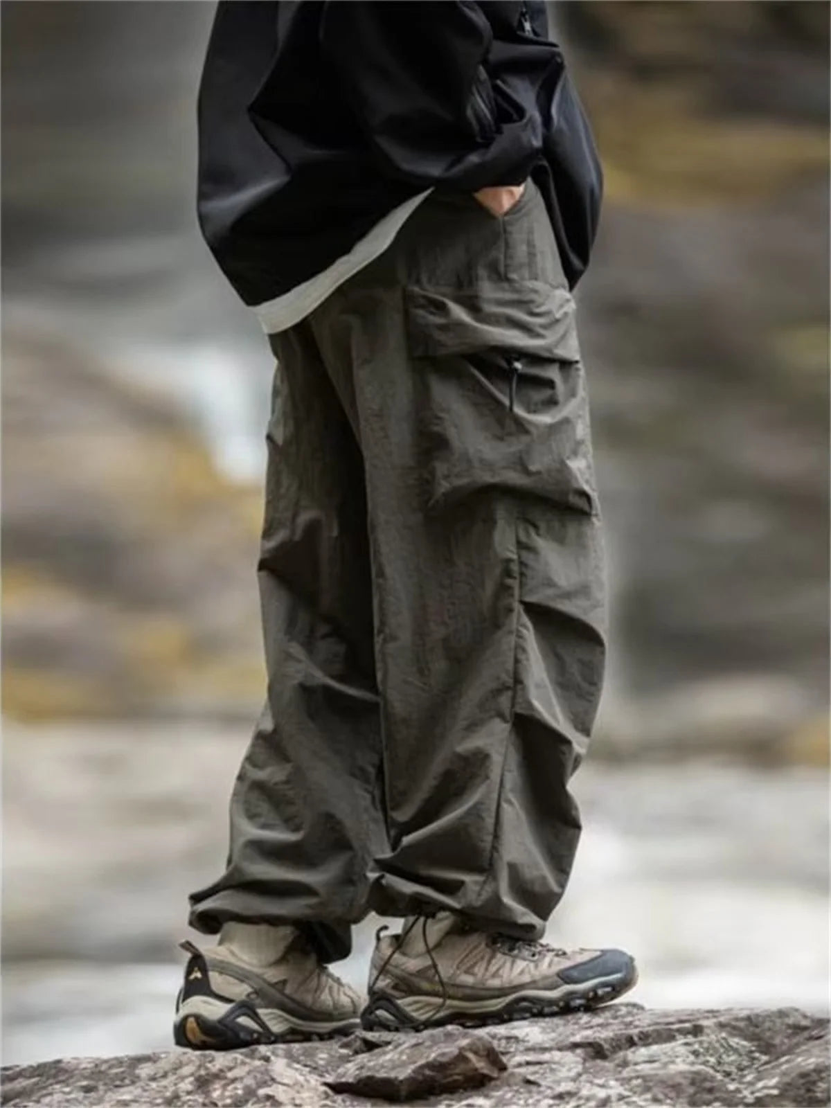 Men's Spring and Autumn New Waterproof Hip Hop Mountaineering Pants Casual Harajuku Work Pants Black Cargo Outwear Pants