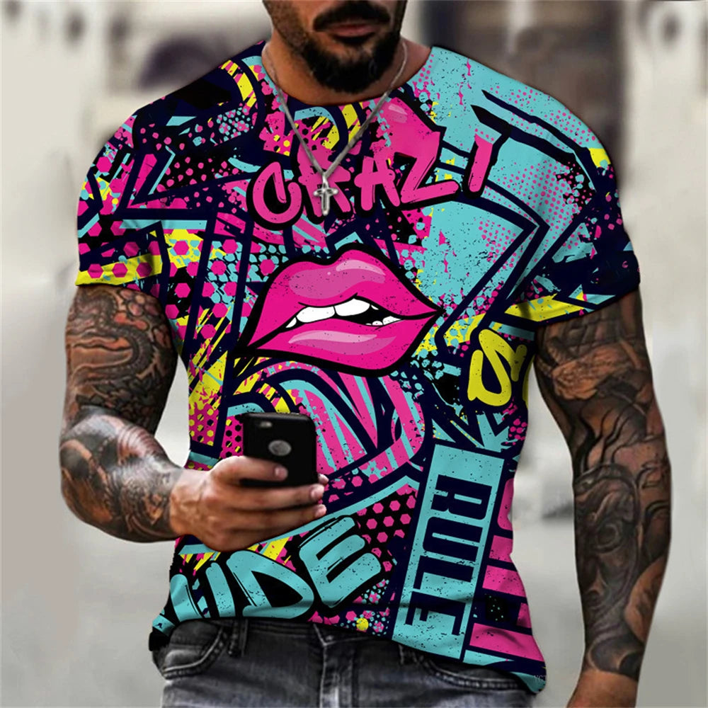New Fun Graffiti Street T-Shirt 3D Printed Men's Hip Hop Summer Cool Tee Shirt Casual Youth Popular Personality Short Sleeve Top