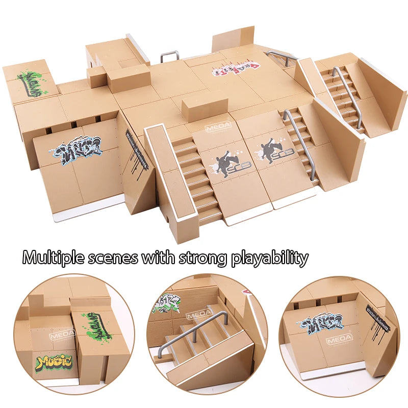 DIY Finger Skateboard Deck Ramp Set Pro Fingerboard Mini Skatepark Kit Mini Stunt Finger Board Skate Training for Kids Gifts