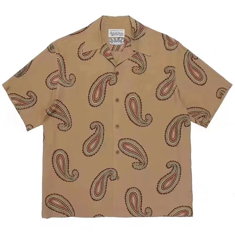 Cashew Flower Peliz Rap Print Hawaiian High Street Style Short Sleeved Synthetic Silk Shirt For Men