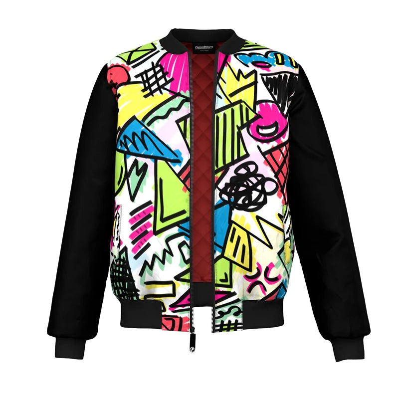 Irregular Stripes Graffiti Bomber Jacket for Men's Hip Hop Street Long Sleeve Zipper Jackets Autumn Outdoor Fashion Trend Coat