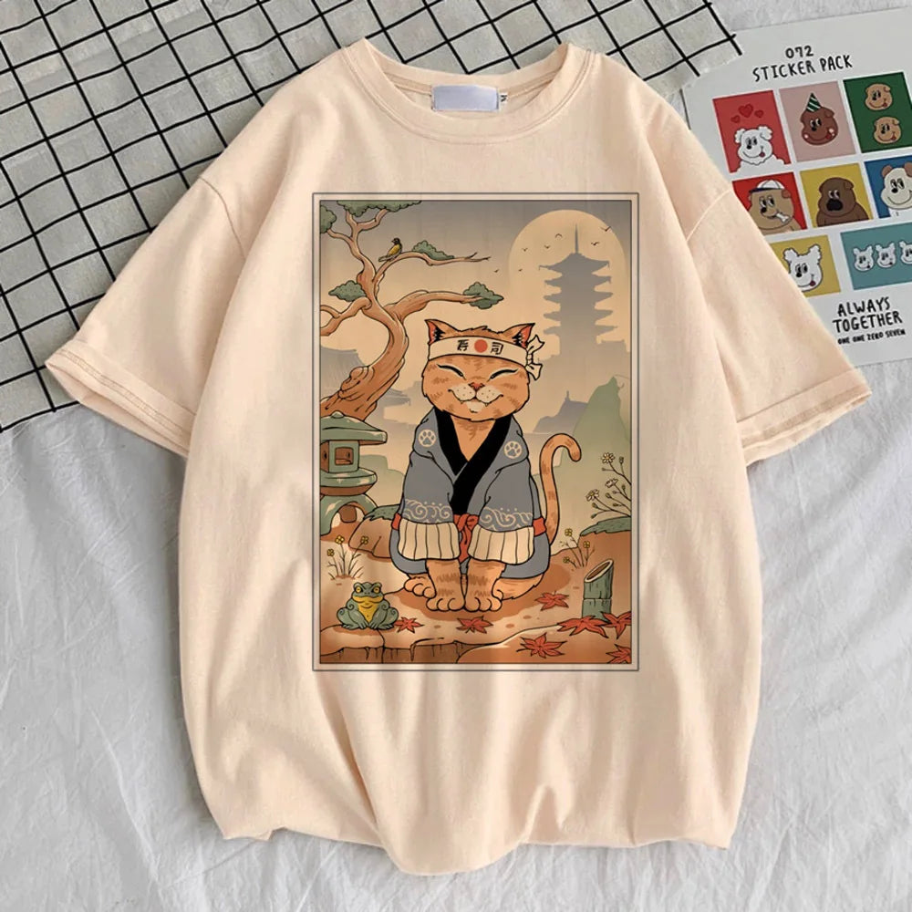 Japanese Grunge Cat t-shirt female Colorful hip hop Trendy t-shirt graphic korean clothes kawaii aesthetic Pop Culture 2000s