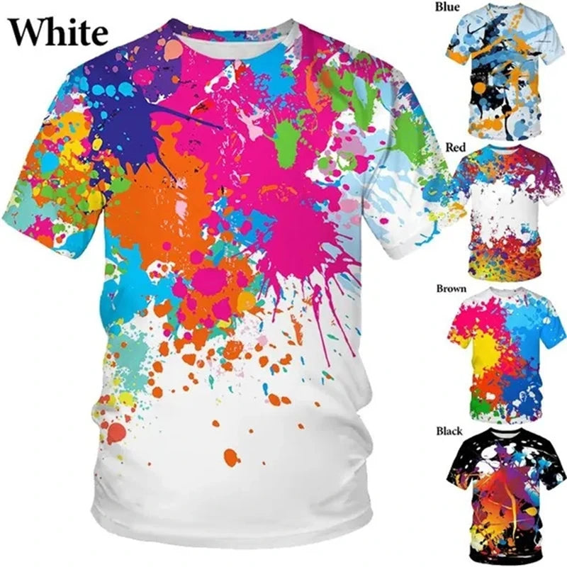 Graffiti Paint 3D Printed T-shirt Summer New Men's Fashion Splash Ink New Short-sleeved Top Cool T Shirt Streetwear Baggy Tees