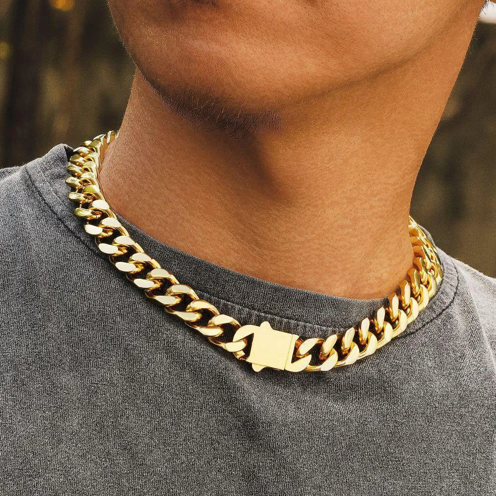 316 Stainless Steel Plated 18k Gold Fashion 8.10.12mm Encrypted Cuban Chain Rap Hip Hop Men Women Bracelet Necklace Accessories