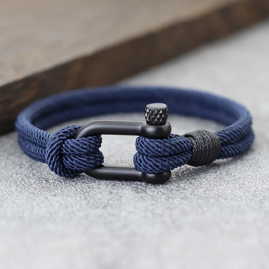 Hiphop Men Bracelet With Stainless Steel Detachable Buckle Nautical Wrap Braclet Bilayer Thread Bicycle Braslet Armband Herren