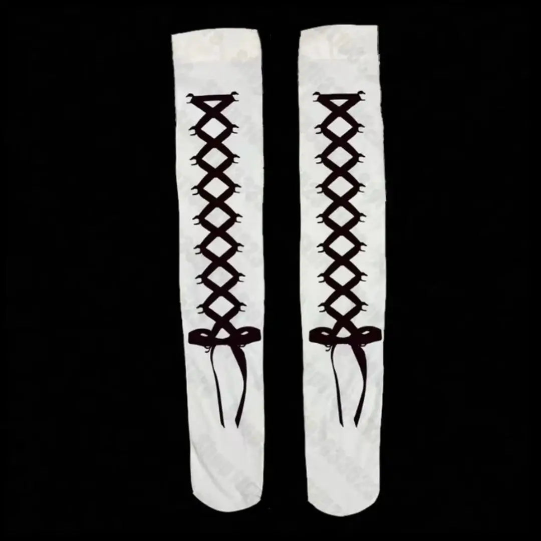 Y2k White Sexy Subculture Graffiti Punk Print Long Socks Haraiuku Over Knee Thigh High Stockings Y2K Cosplay Cute Socks Kawaii
