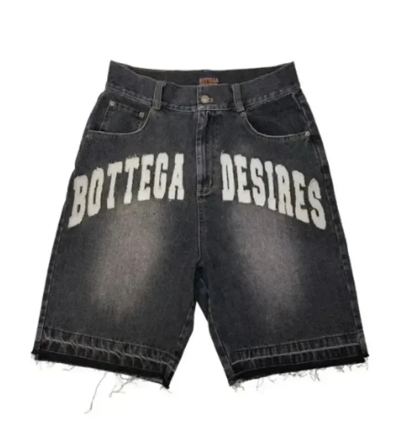 Summer retro skeleton denim shorts sports casual shorts new couple wearing street street 55 pants 2025 Europe and America