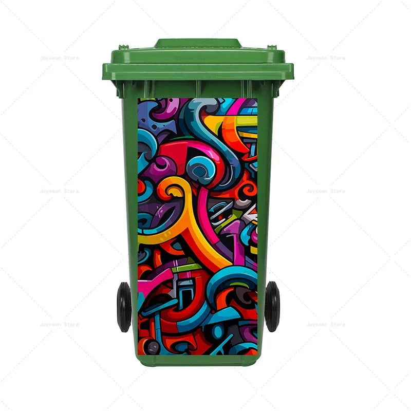 Art Graffiti Trash Can Sticker Kitchen Trash Can Waterproof Decoration Sticker Design Wallpaper Poster Cabinet Closet Stickers