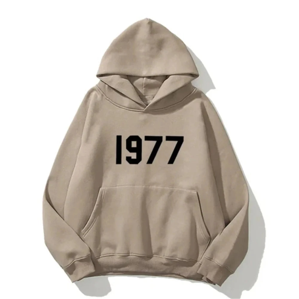 Digital 1977 Printed Women's Fleece Hoodie Warm Men's Sweatshirt Fashion Street Wear Casual Loose Pullover
