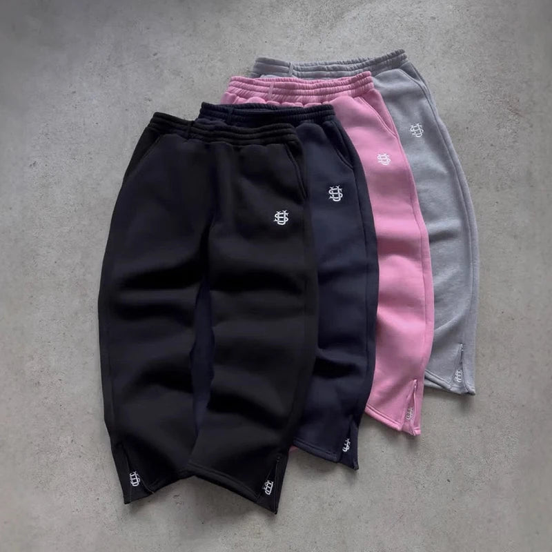 Autumn Drawstring Zipper Sweatpants Solid Color Casual High Street Hip-Hop Rap Street Y2K Style High Waist Trousers