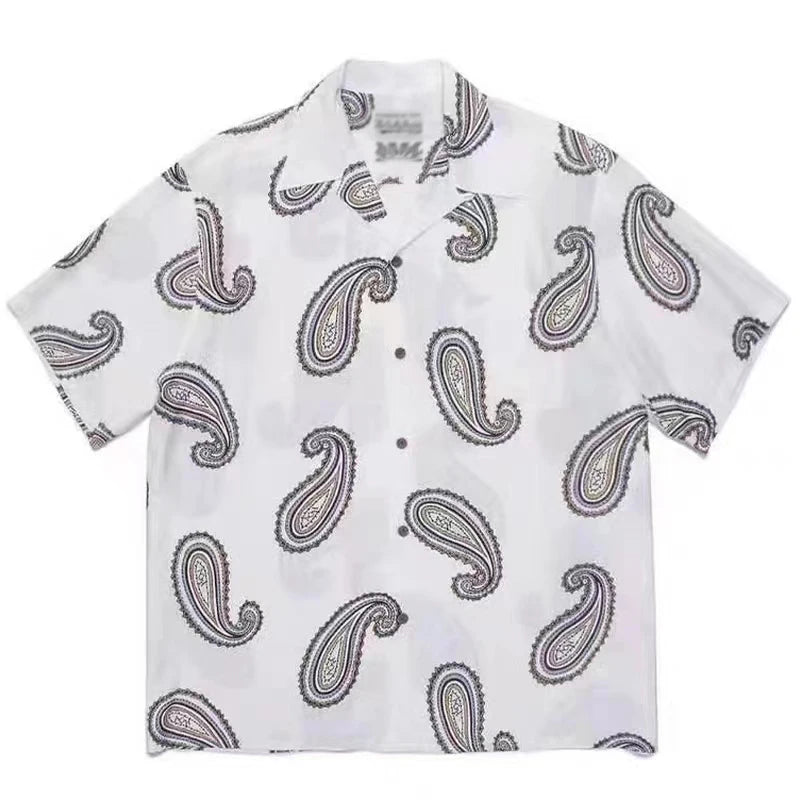 Cashew Flower Peliz Rap Print Hawaiian High Street Style Short Sleeved Synthetic Silk Shirt For Men