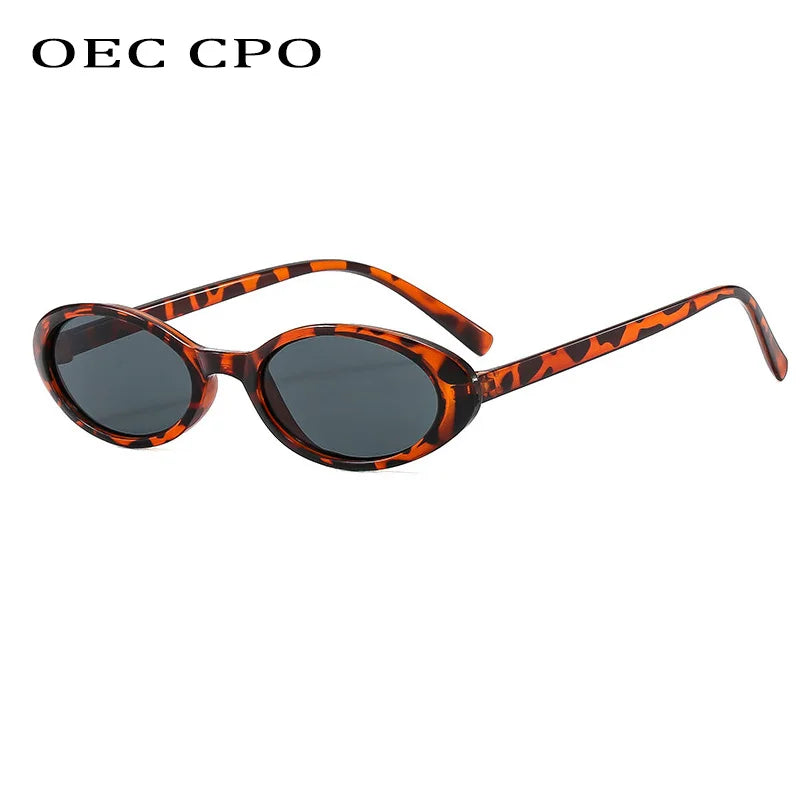 New Small Oval Sunglasses Women Men Trendy Vintage Hip Hop Cat Eye Sun Glasses Female Leopard Black Punk Eyewear UV400 Oculos