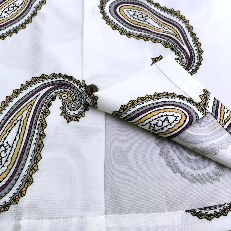 Cashew Flower Peliz Rap Print Hawaiian High Street Style Short Sleeved Synthetic Silk Shirt For Men