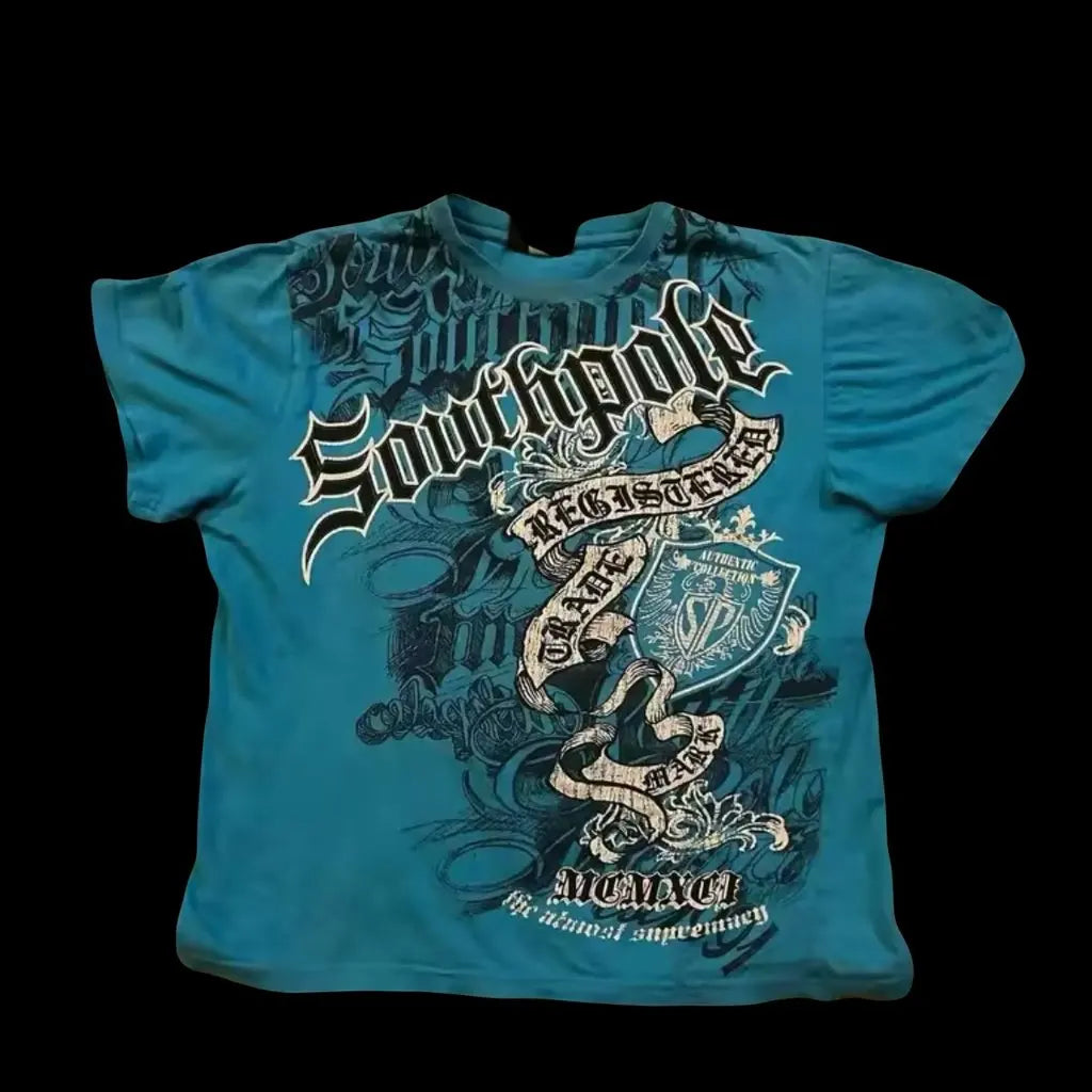 Red Southpole Graffiti T-Shirt Mens Urban Streetwear Art Bold Vintage Distressed Style Tops Hip-Hop American Women Casual Wear