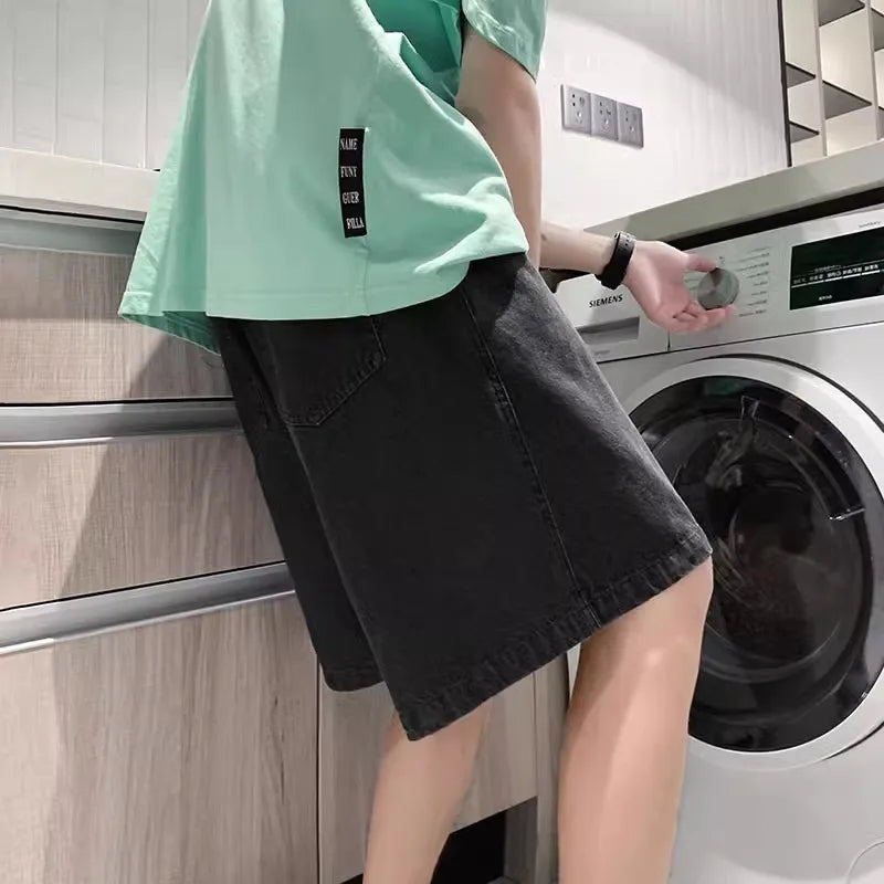 2025 Baggy Jeans Shorts for Men Casual Loose Fit Wide Leg Denim Jorts Y2K Vintage Hip Hop Skateboard Long Jorts Male Streetwear