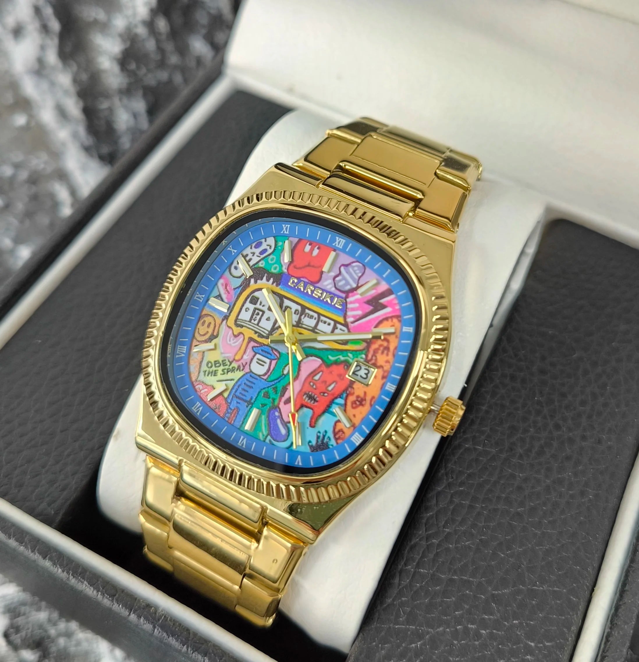 2025 New Square Men's Watch Abstract Art Dial Trendy Retro Niche Watch Luxury Gift Silver Black Gold Quartz Watch Street Style