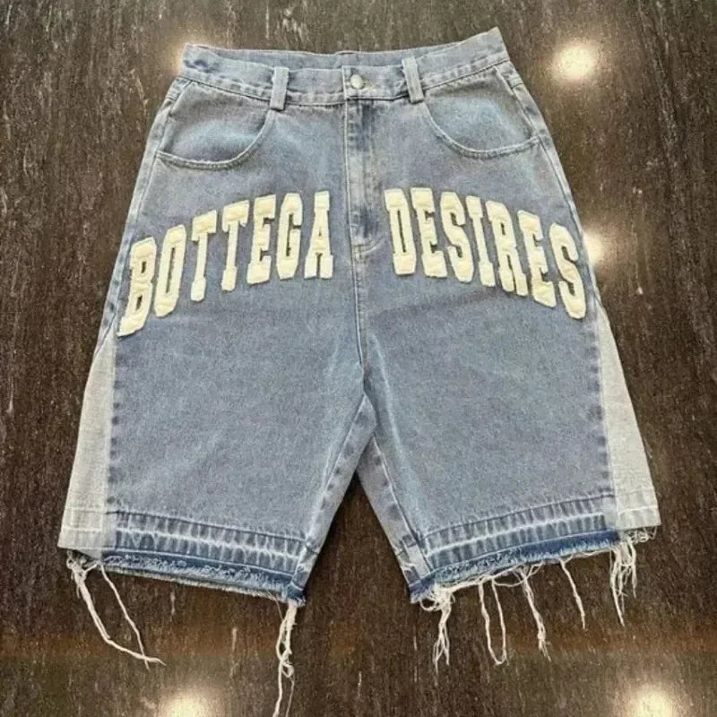 Summer retro skeleton denim shorts sports casual shorts new couple wearing street street 55 pants 2025 Europe and America