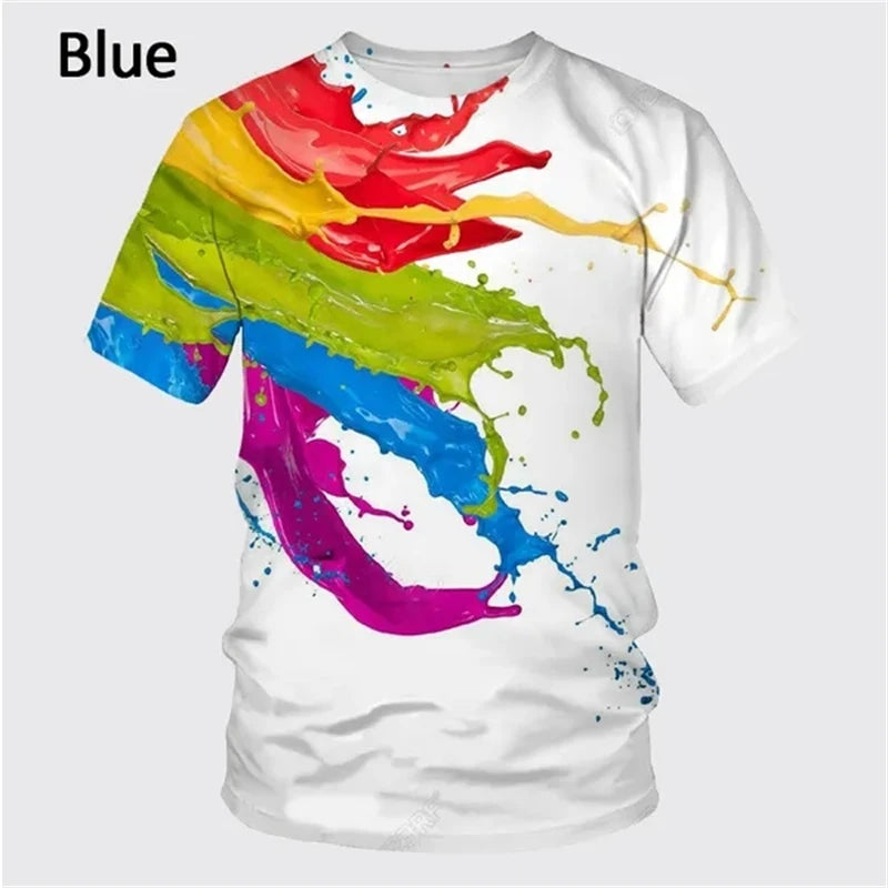 Graffiti Paint 3D Printed T-shirt Summer New Men's Fashion Splash Ink New Short-sleeved Top Cool T Shirt Streetwear Baggy Tees