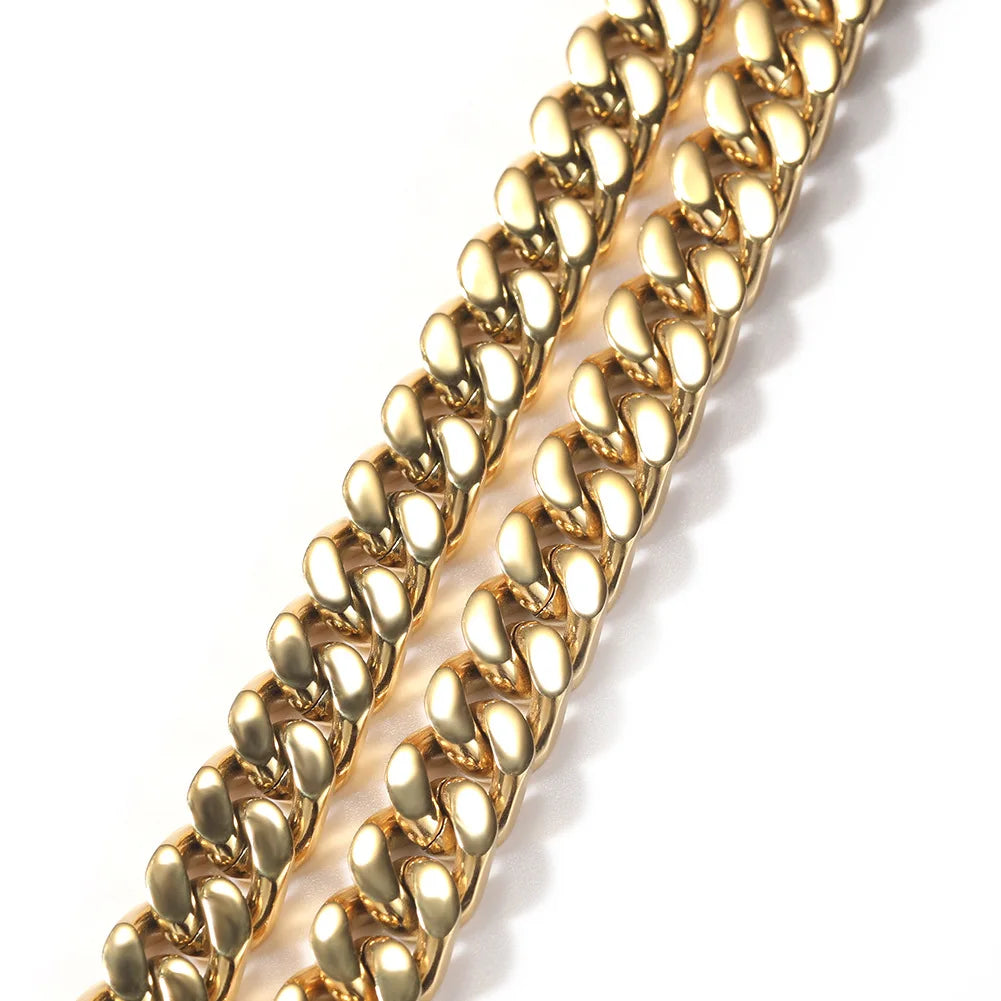 316 Stainless Steel Plated 18k Gold Fashion 8.10.12mm Encrypted Cuban Chain Rap Hip Hop Men Women Bracelet Necklace Accessories