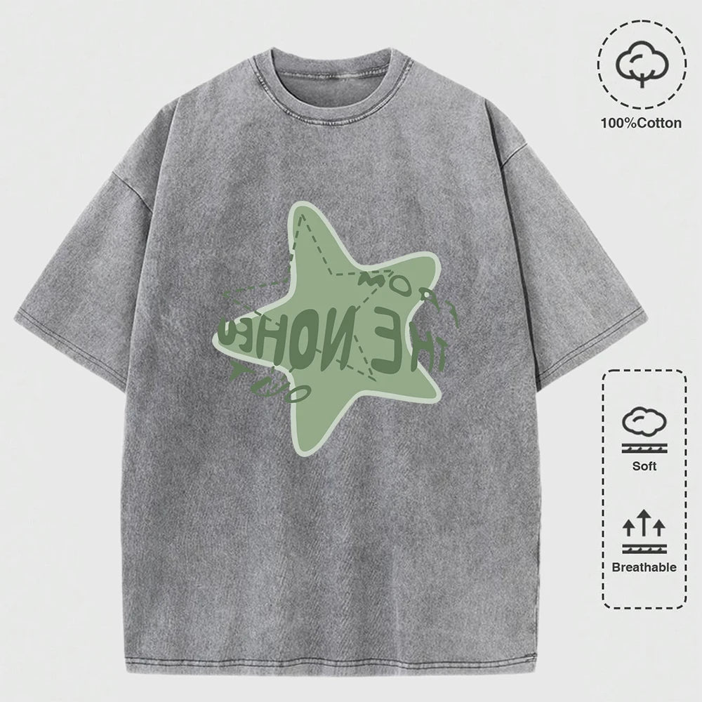 Graffiti Pentagram Print Washed T Shirt Mans O-Neck Casual Fashions Top Cotton Loose Clothes Summer Crewneck Men T-Shirts