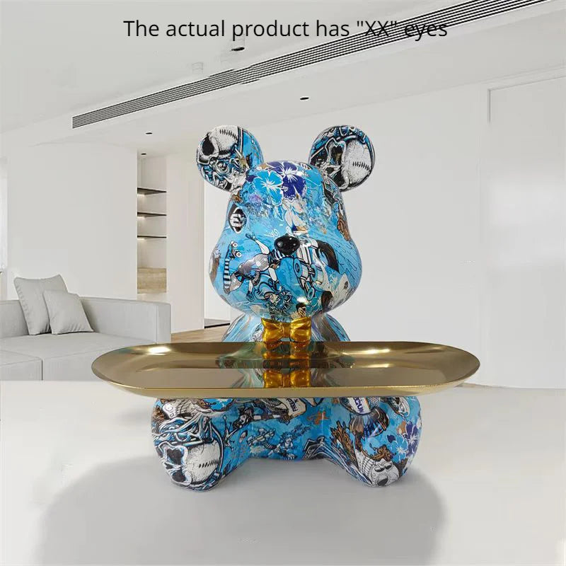 Graffiti Bear Figurine Home Decoration Animal Statue Keys Candy Storage Shelf Modern Room Sculpture Table Decor Statues Ornament