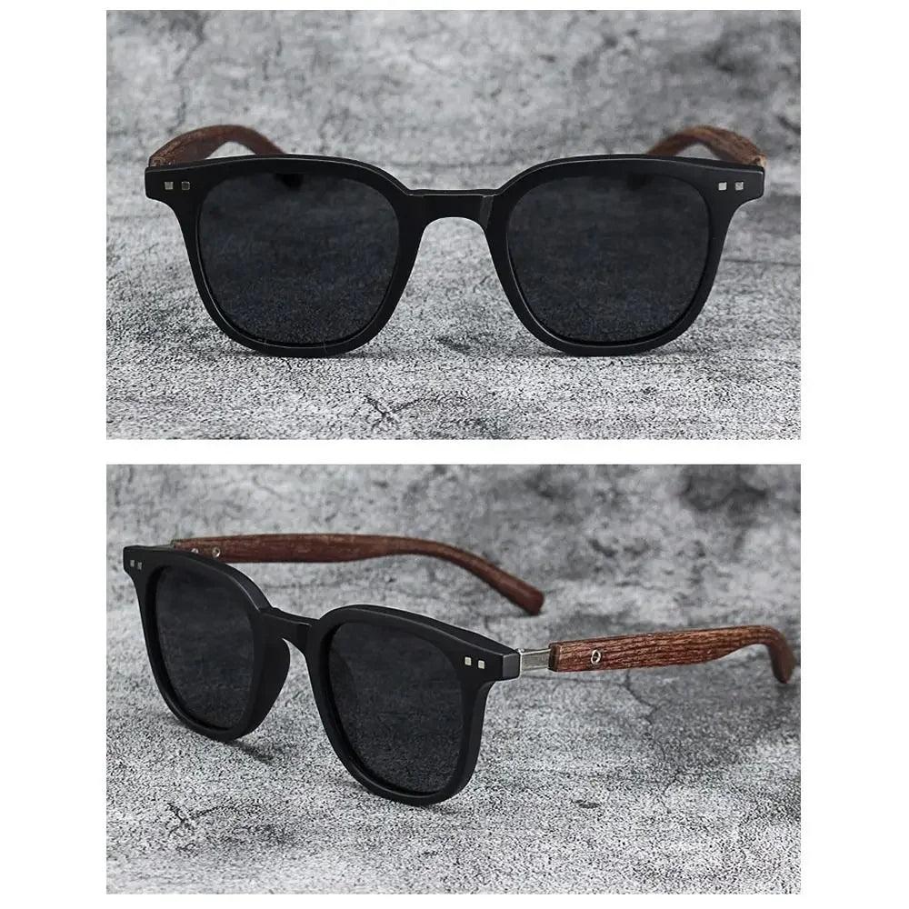 Trendy Retro Wood Grain Sunglasses - Polarized UV Protection for Men & Women, Perfect for Cycling & Outdoor Street Photography