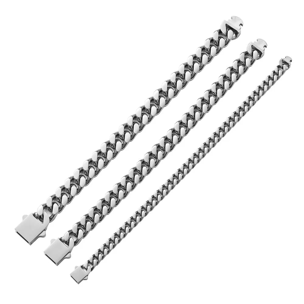 316 Stainless Steel Plated 18k Gold Fashion 8.10.12mm Encrypted Cuban Chain Rap Hip Hop Men Women Bracelet Necklace Accessories