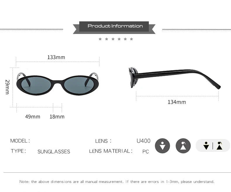 New Small Oval Sunglasses Women Men Trendy Vintage Hip Hop Cat Eye Sun Glasses Female Leopard Black Punk Eyewear UV400 Oculos