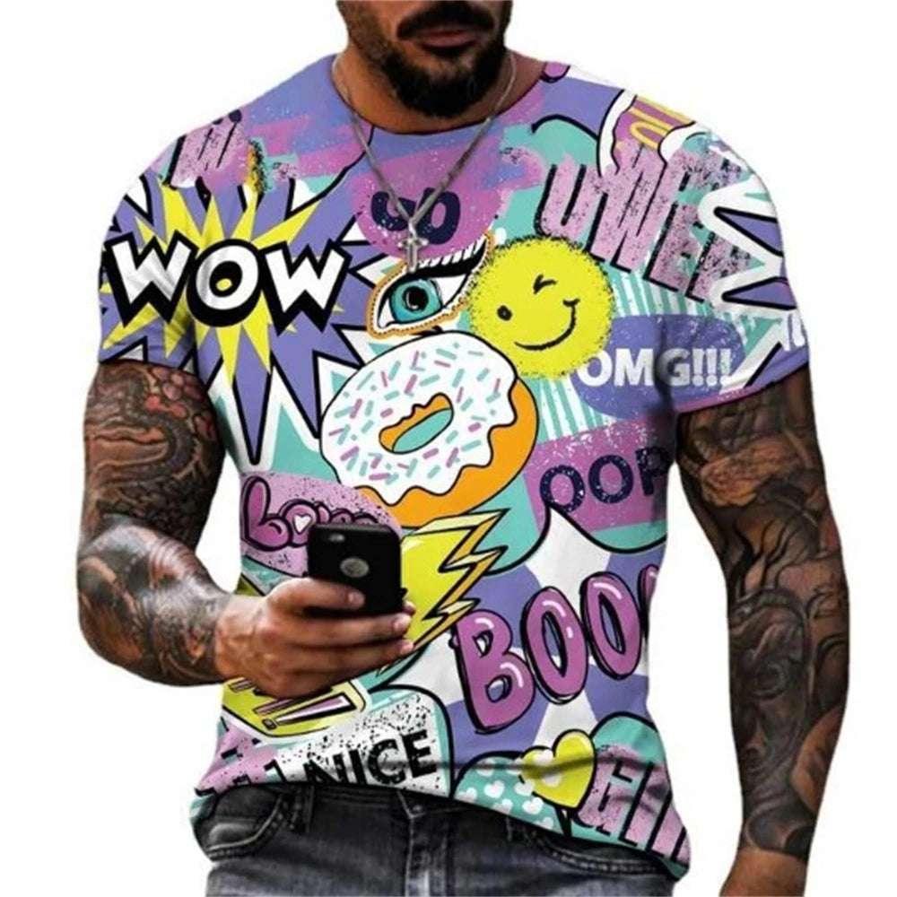 New Fun Graffiti Street T-Shirt 3D Printed Men's Hip Hop Summer Cool Tee Shirt Casual Youth Popular Personality Short Sleeve Top