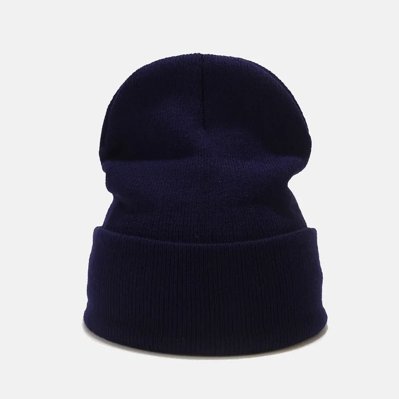 Solid color knitted hat autumn and winter men's and women's flanged pile cap cover, warm skateboard hip-hop cold hat