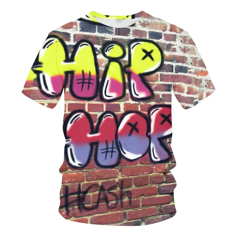 Hip Hop Graffiti Street Men's T Shirt 3D Print Cool Graphic Crew Neck Short Sleeve T Shirts Personality Fashion Cool Tee Top