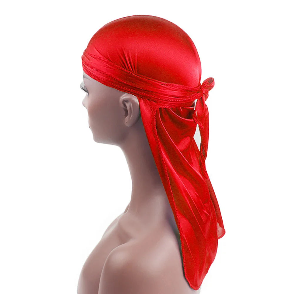 Unisex Adult Satin Long Tail Doo Rag Durag Bandanas Cap Pirate Hat Turban Men Hip Hop Headband Biker Headwrap Women Headwear
