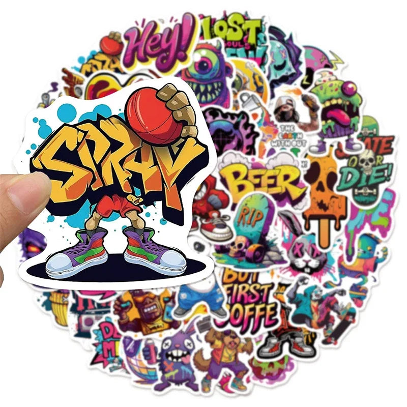50PCS Hip Hop Graffiti Stickers, Colorful Street Art Decals, Cartoon Music Vinyl Skateboard Stickers for Laptop Water Bottle DIY