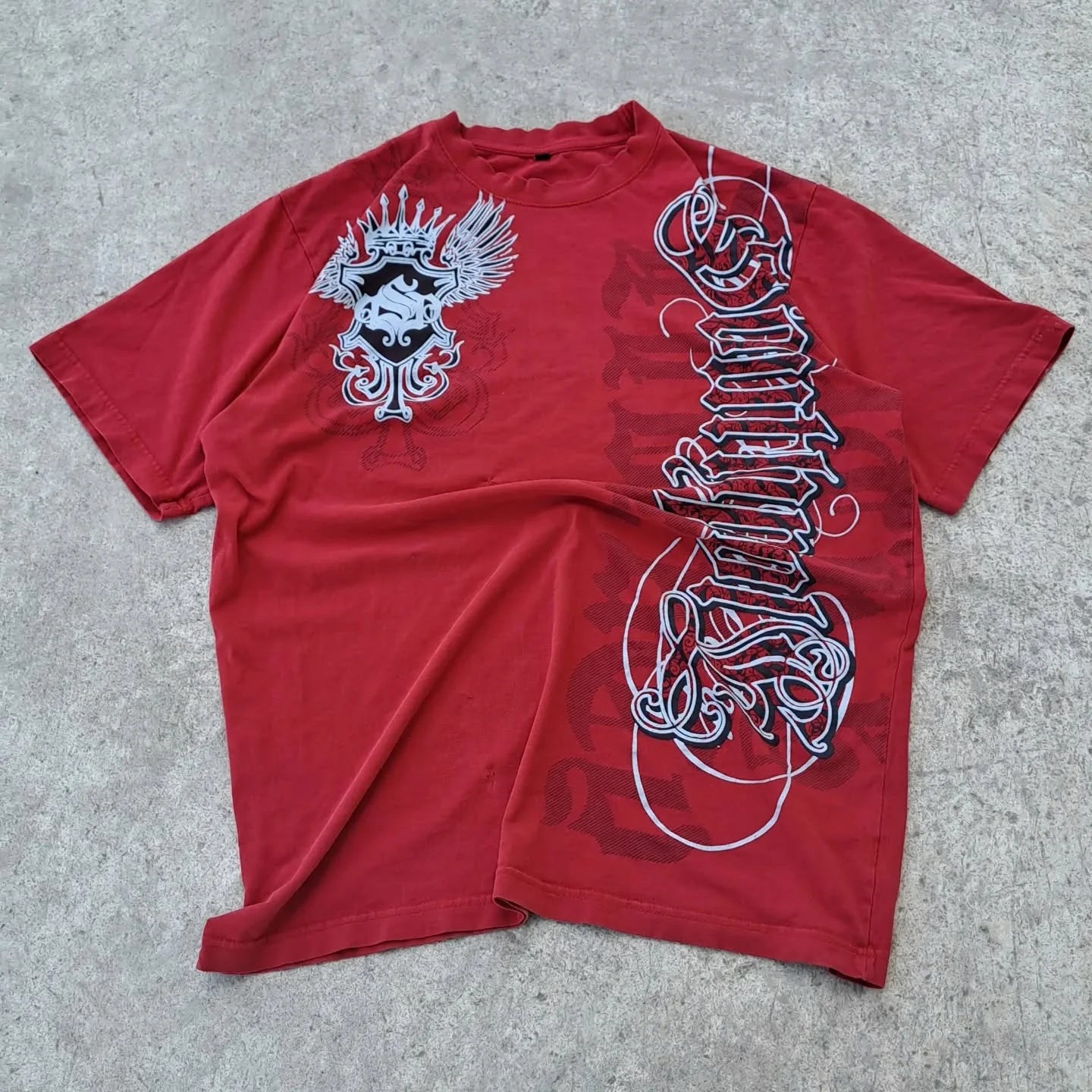 Red Southpole Graffiti T-Shirt Mens Urban Streetwear Art Bold Vintage Distressed Style Tops Hip-Hop American Women Casual Wear