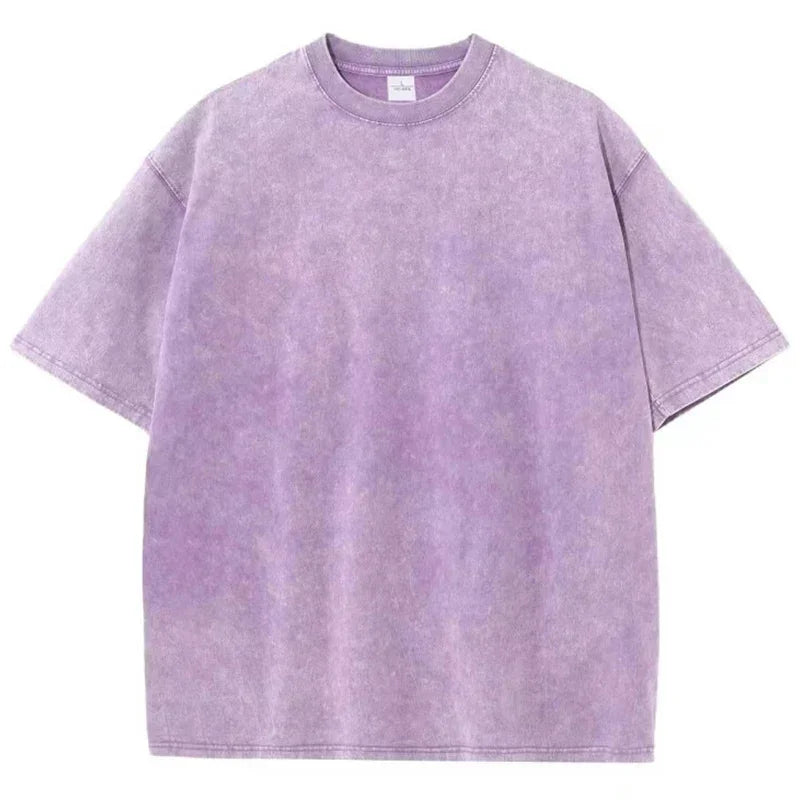 American Style Retro Heavyweight Solid Color Short Sleeved T-shirt Men Women Summer Street Trendy Washed Old Oversized Clothes